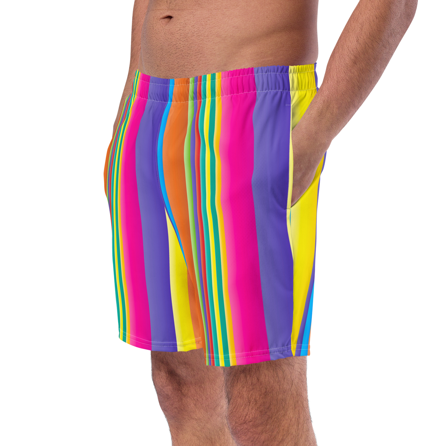 Retro Lines Print Recycled Swim Trunks