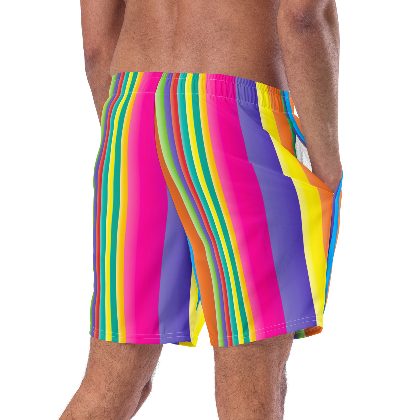 Retro Lines Print Recycled Swim Trunks