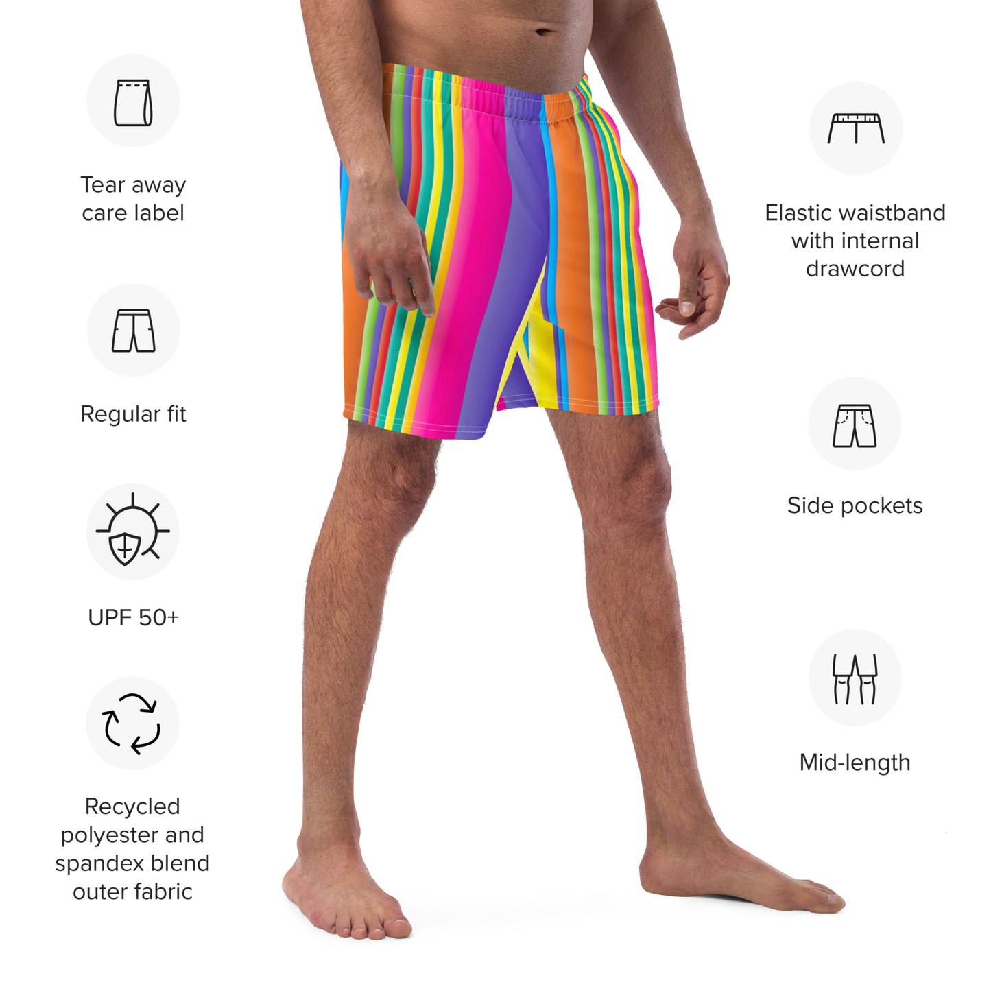 Retro Lines Print Recycled Swim Trunks