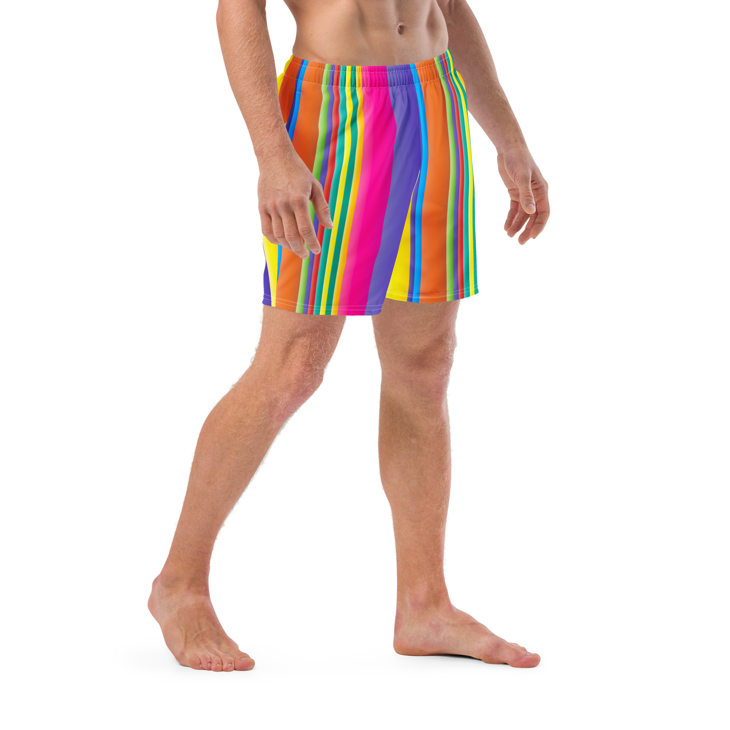 Retro Lines Print Recycled Swim Trunks