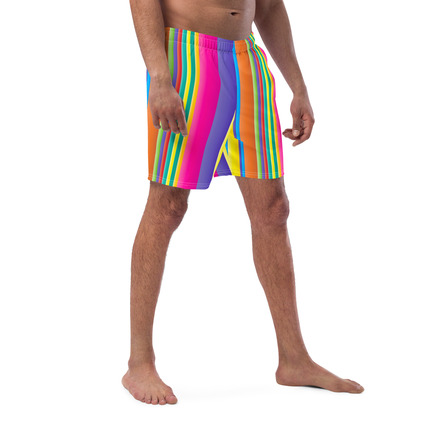 Retro Lines Print Recycled Swim Trunks