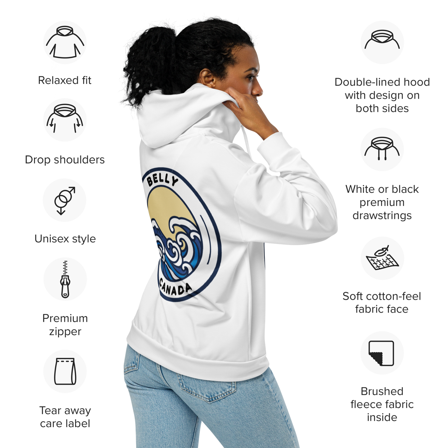 Women's Belly White Zip Hoodie