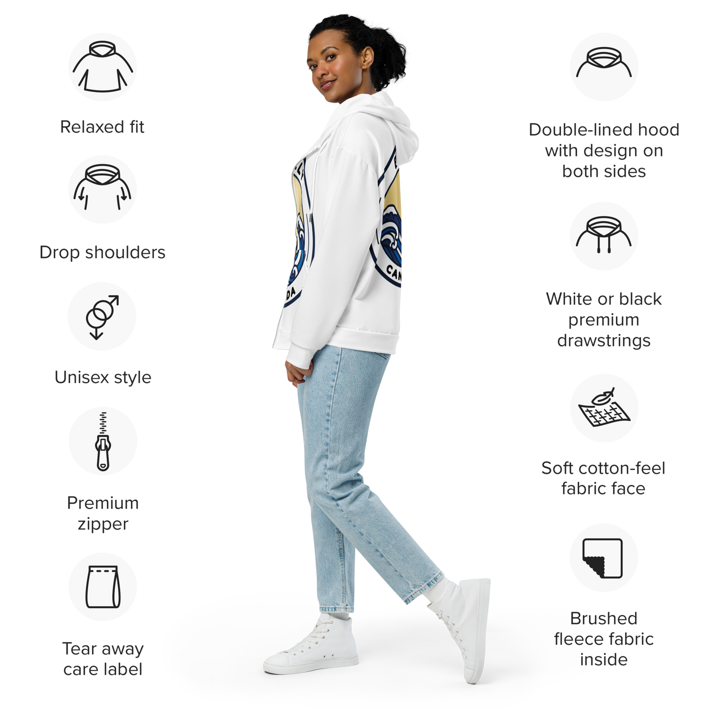 Women's Belly White Zip Hoodie