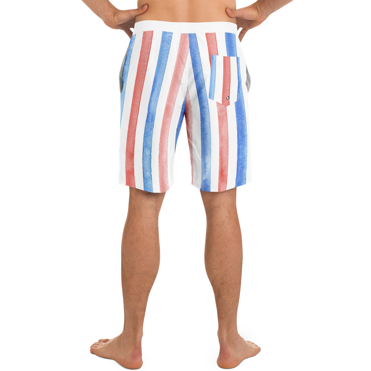 Red, White & Blue Striped Pattern Board Shorts