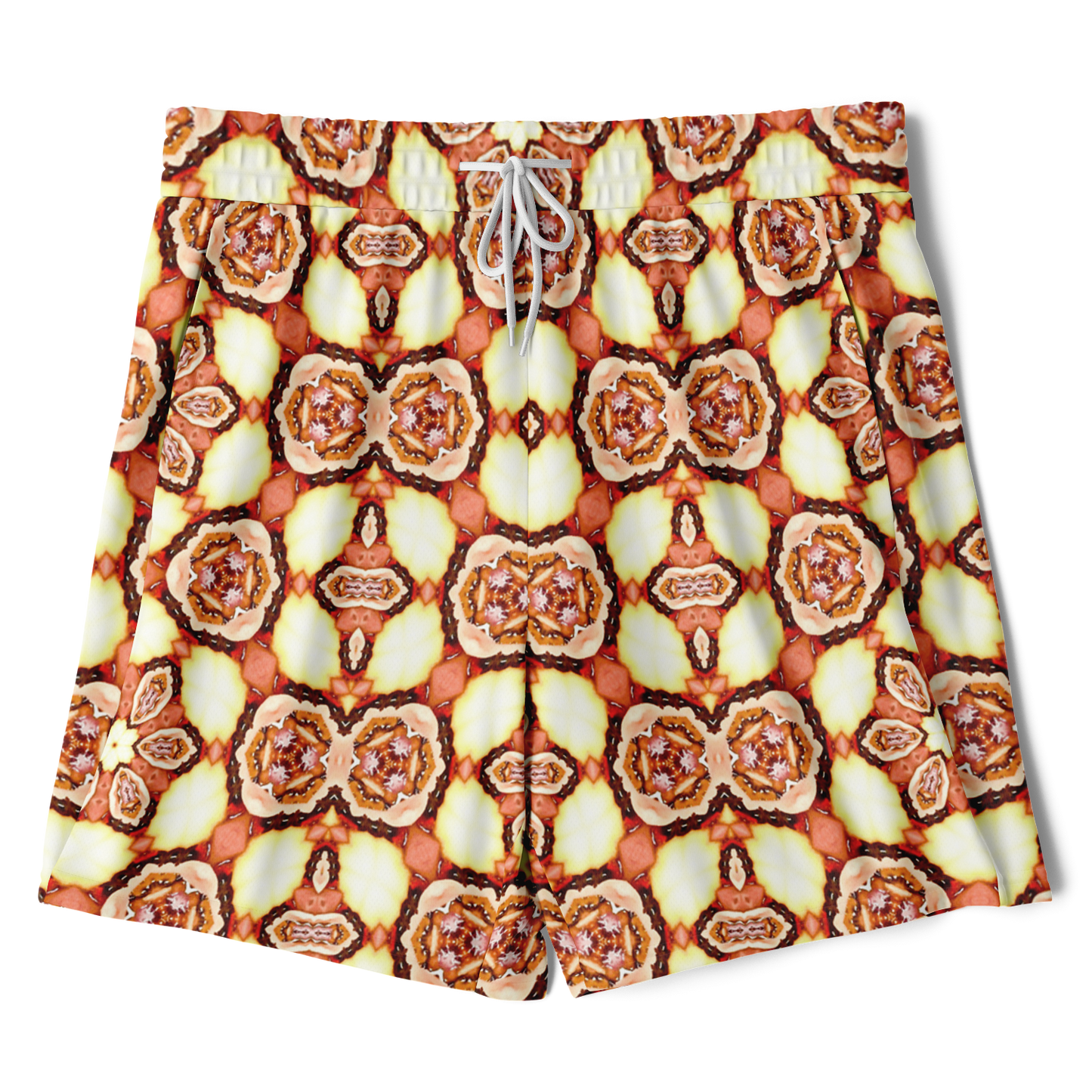 Men's Golden Brown Flower of Life Pattern with White Rash Guard 2-in-1 Shorts