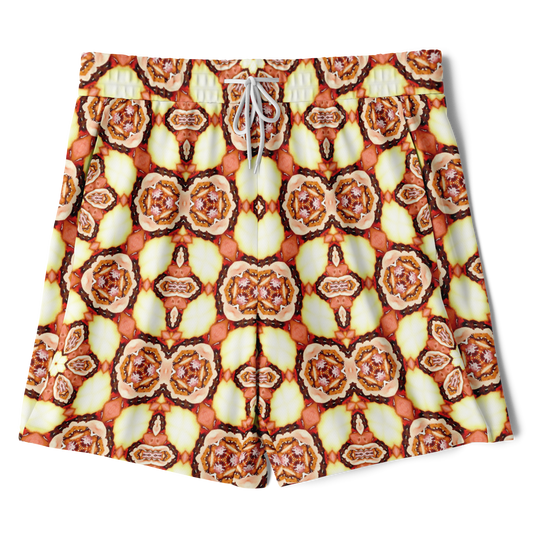 Men's Golden Brown Flower of Life Pattern with White Rash Guard 2-in-1 Shorts