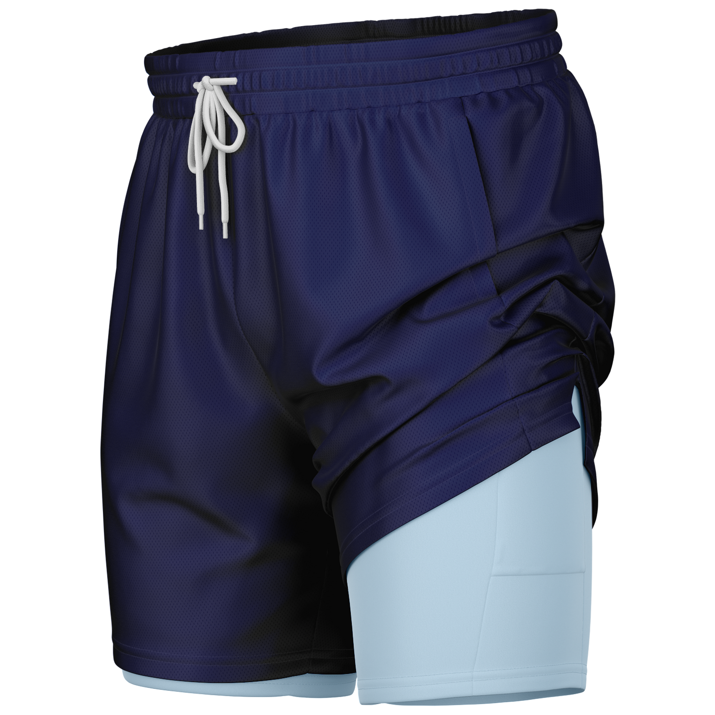 Men's Navy with Light Blue Rash Guard 2-in-1 Shorts