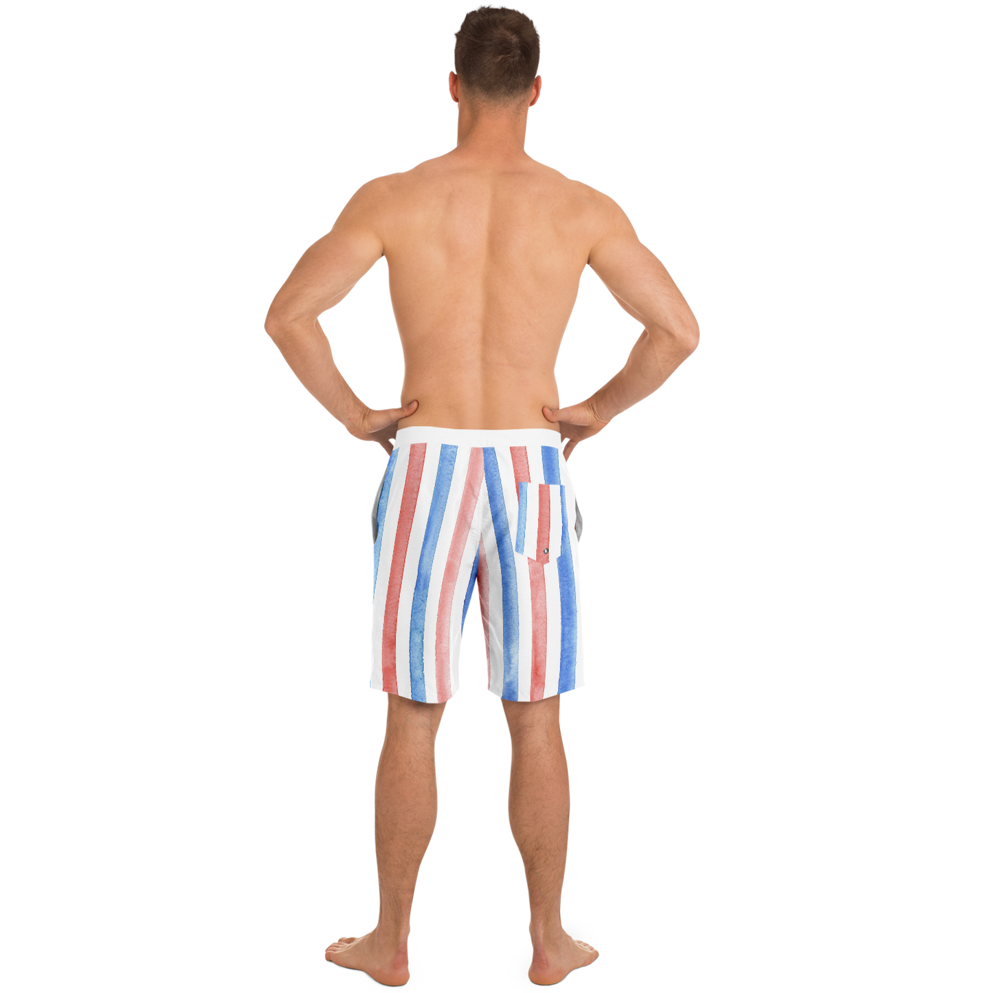 Red, White & Blue Striped Pattern Board Shorts