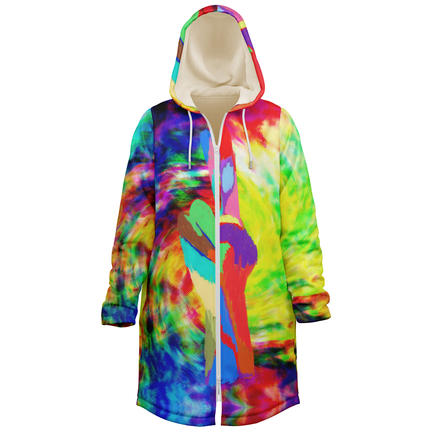 Women's Rainbow Tie-dye Peace Print Zipper Cloak