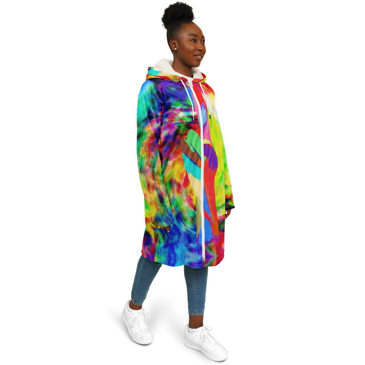 Women's Rainbow Tie-dye Peace Print Zipper Cloak