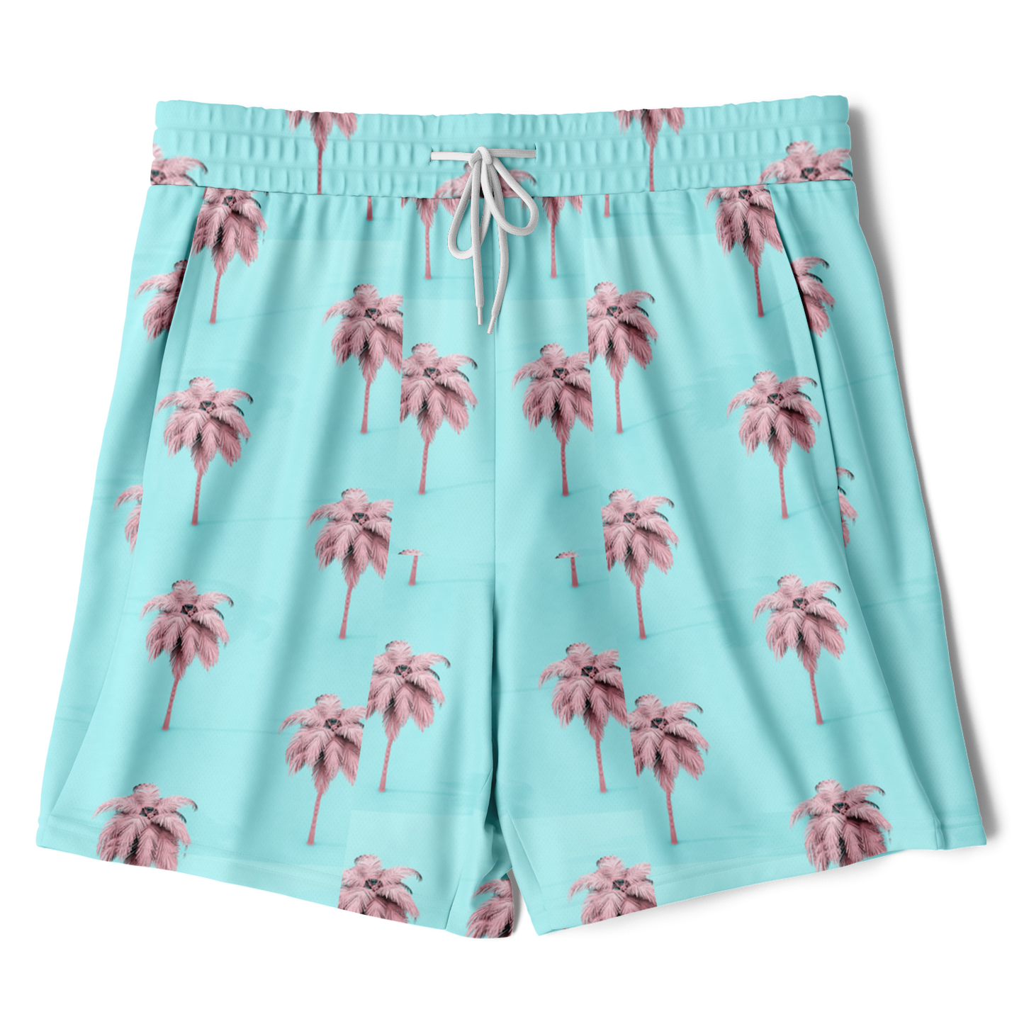 Men's Cotton Candy Palm Tree Pattern with Lemon Lime Rash Guard 2-in-1 Shorts