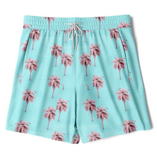 Men's Cotton Candy Palm Tree Pattern with Lemon Lime Rash Guard 2-in-1 Shorts