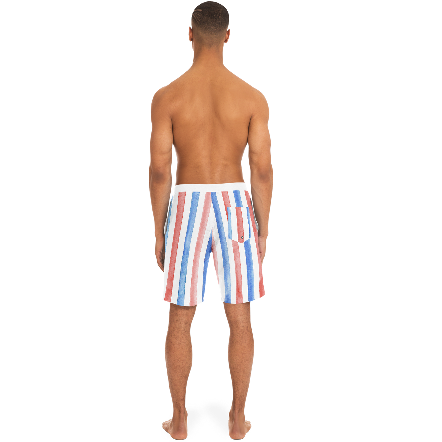 Red, White & Blue Striped Pattern Board Shorts