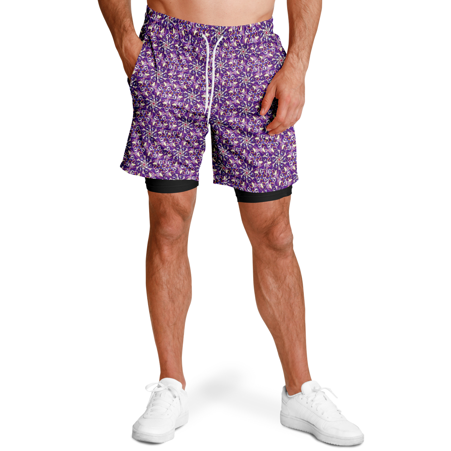 Short rashguard 2 en 1 à imprimé Purple Haze et noir pour homme 