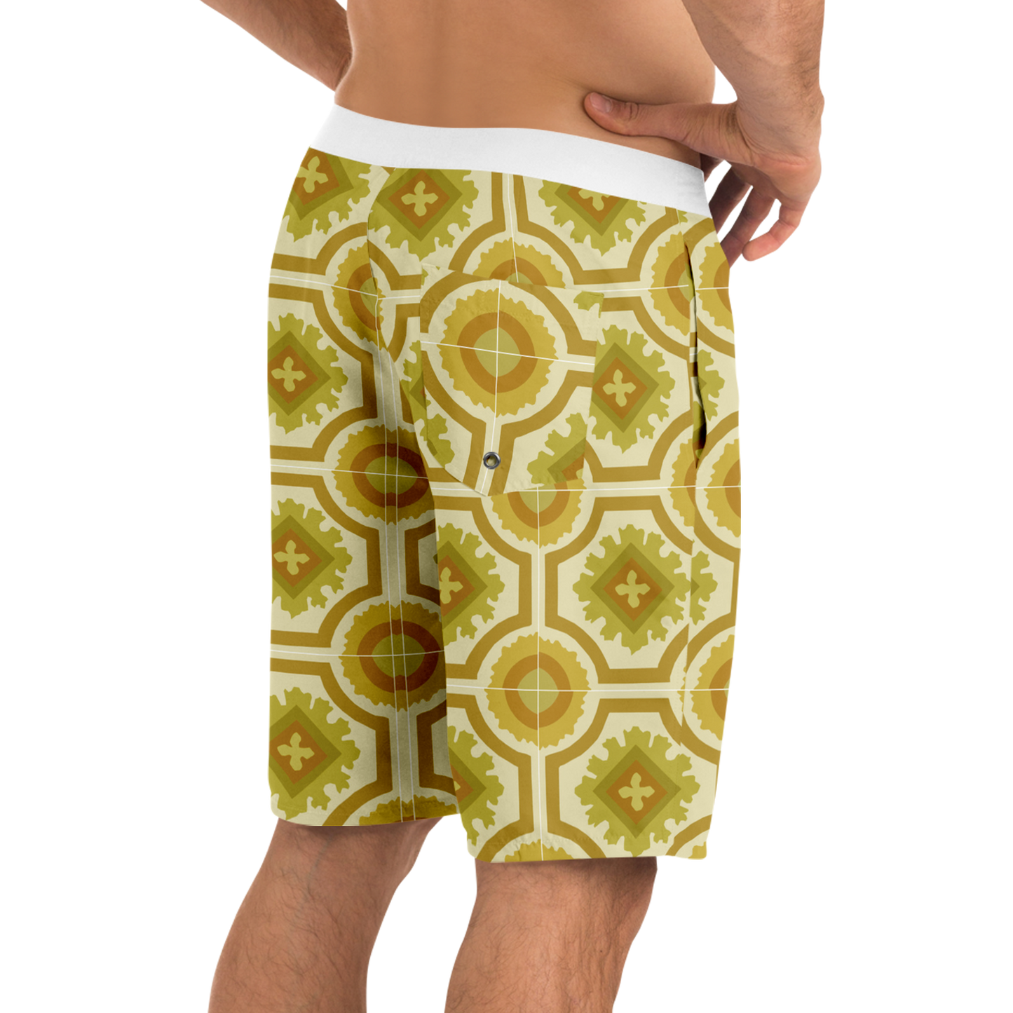 Gold Retro Pattern Board Shorts