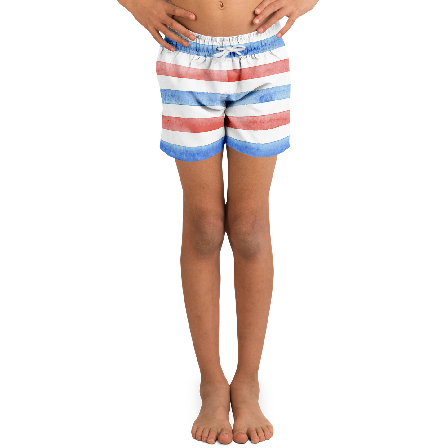 Boys Red, White & Blue Stripes Pattern Swim Trunks