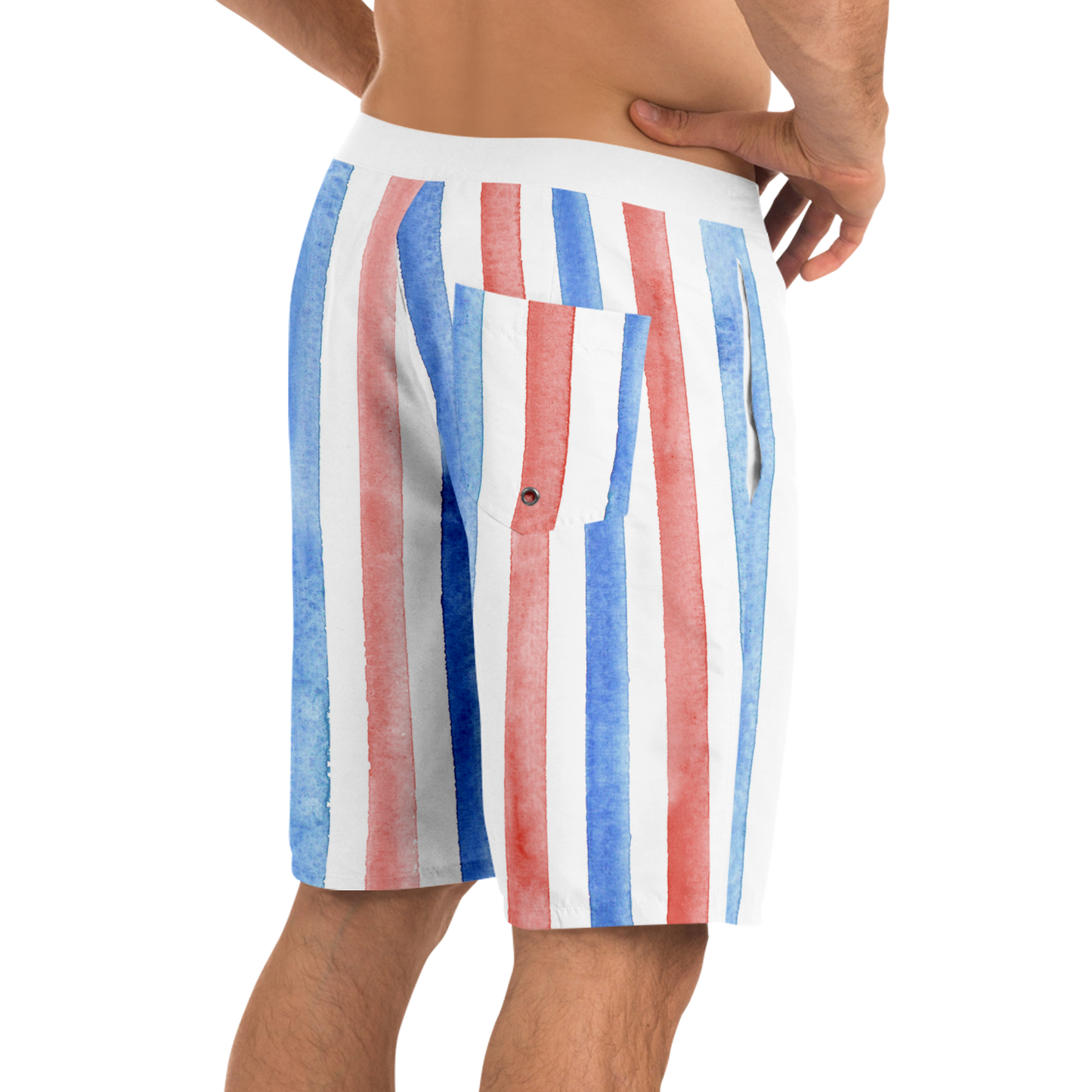 Red, White & Blue Striped Pattern Board Shorts