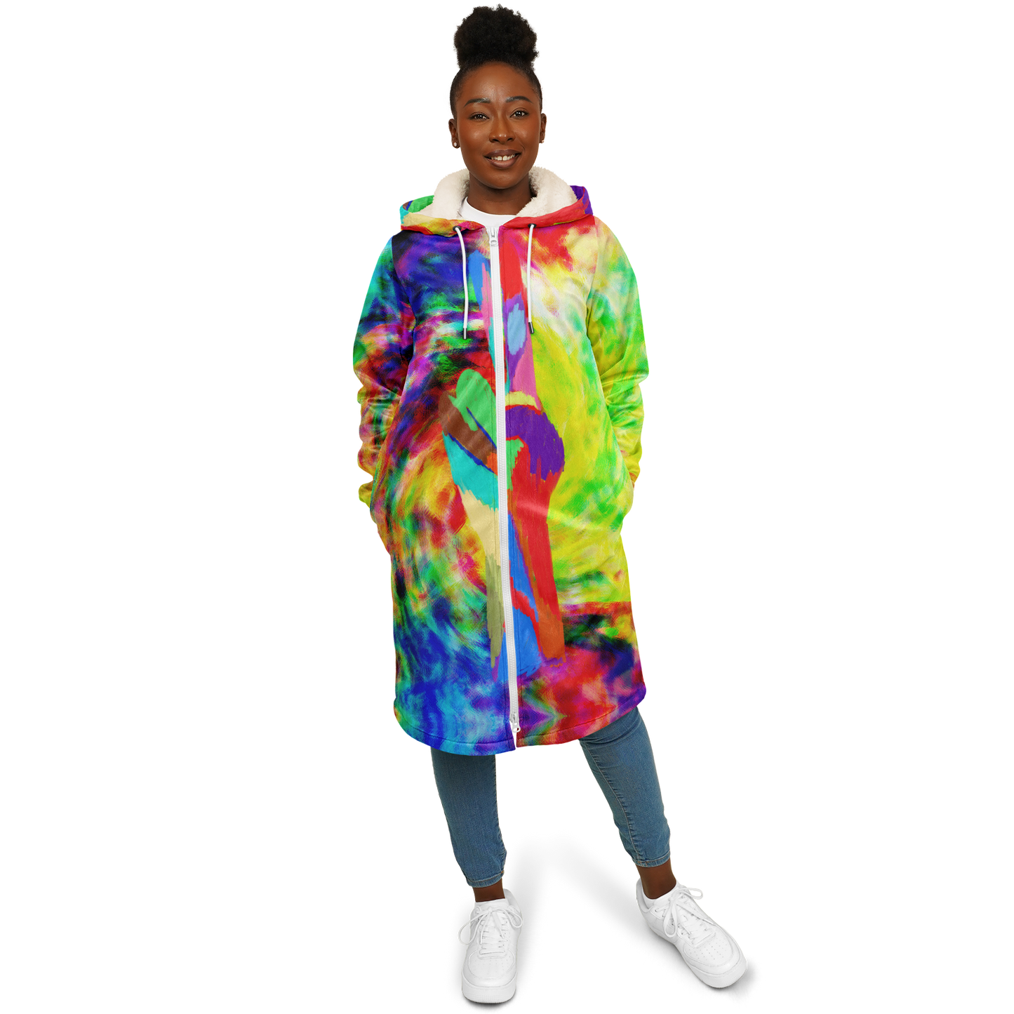 Women's Rainbow Tie-dye Peace Print Zipper Cloak