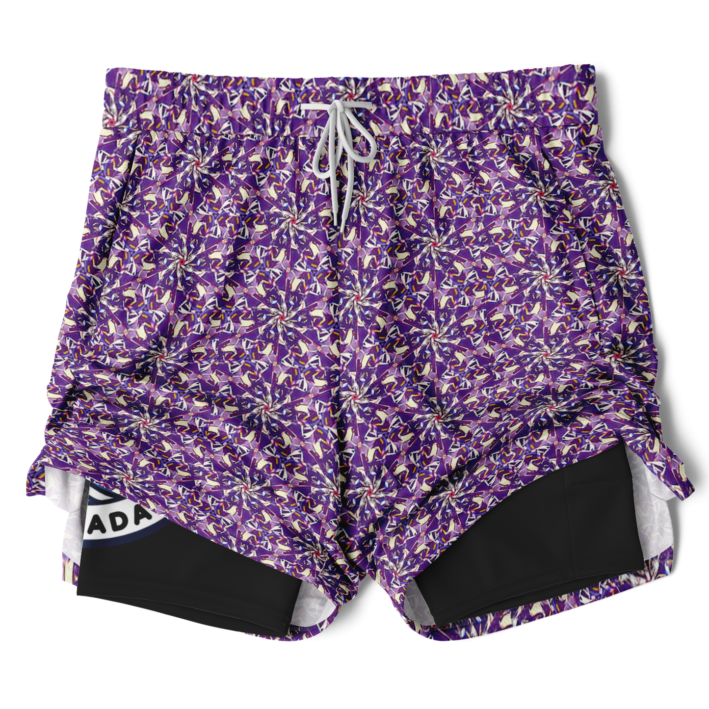 Short rashguard 2 en 1 à imprimé Purple Haze et noir pour homme 