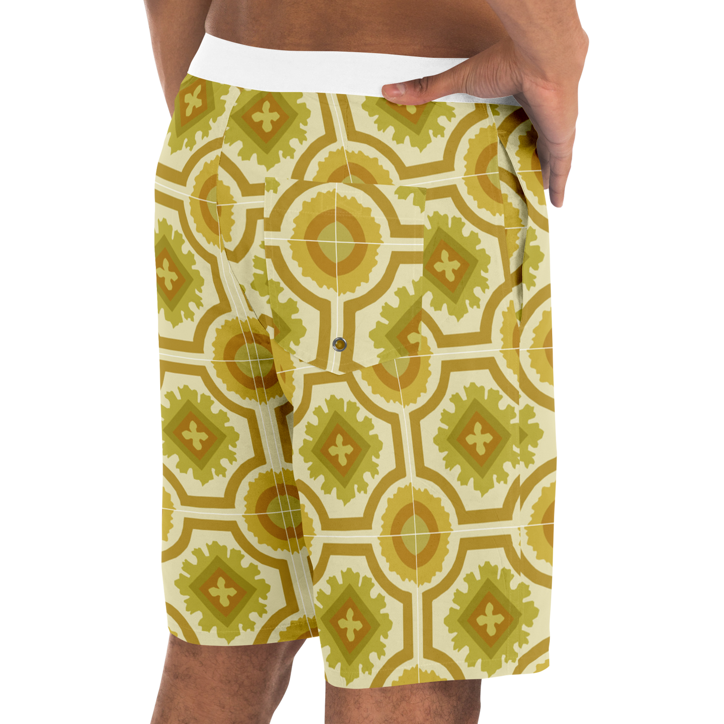 Gold Retro Pattern Board Shorts