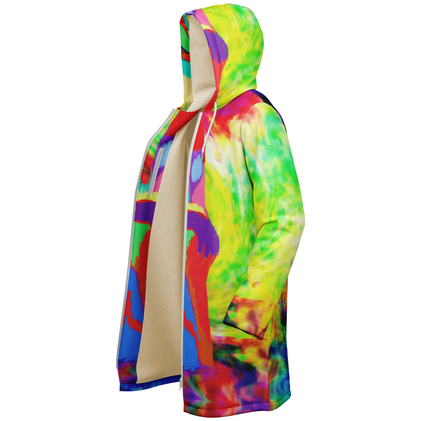 Women's Rainbow Tie-dye Peace Print Zipper Cloak