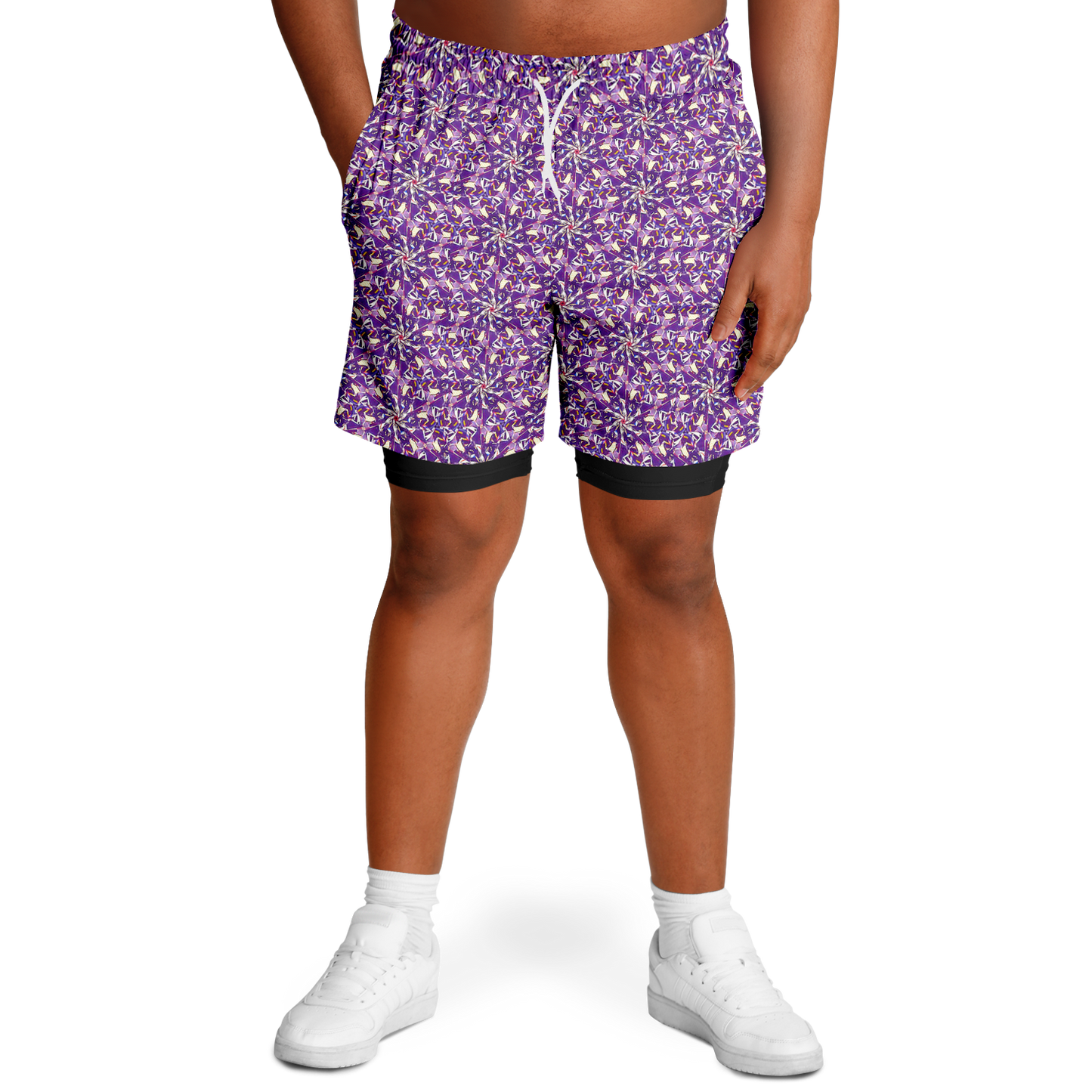 Men's Purple Haze Print with Black Rash Guard 2-in-1 Shorts